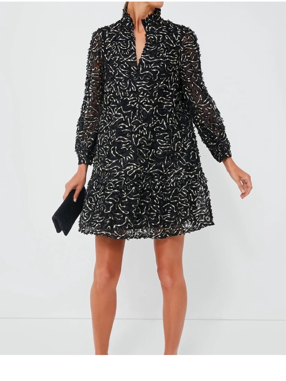Tuckernuck Black Organza Mini Dress with Cream Accents